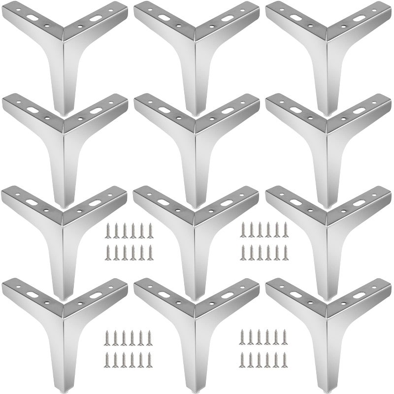 HAKZEON 5 Inch Silver Triangle Furniture Legs Set of 12, Metal Furniture Feet, Modern Style Triangle Sofa Feet, Replacement Furniture Leg for Cabinet Table Cupboard Couch Chair Dresser - Image 1